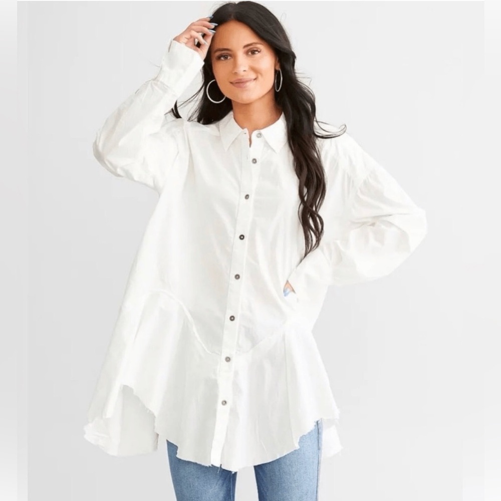 Free People We The Free Small Women’s Freya Poplin Shirt Dress White Button-Down